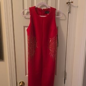 ANDREW MARC BRAND WOMEN'S SPARKLING "CHRISTMAS" RED SLEEVELES PARTY DRESS SIZE 6